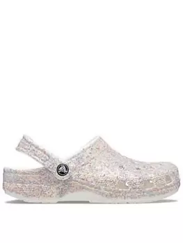 Crocs Classic Clog Glitter Print, White, Size 7, Women