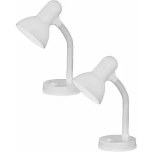 Image of 2 pack Table Lamp Flexible Moveable Colour White Steel Rocker Switch E27 1x40W