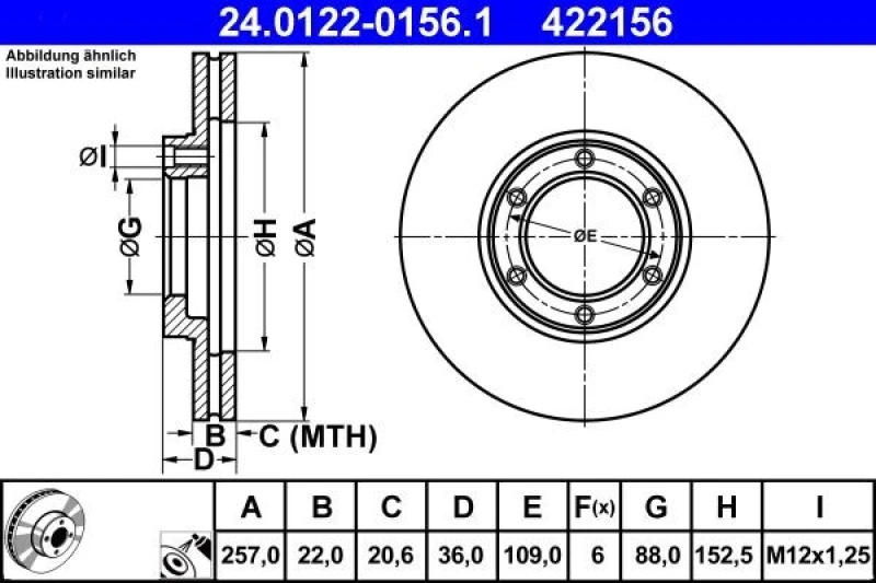 Image of ATE 24.0122-0156.1 Brake disc Vented, Coated Brake Disc (82)