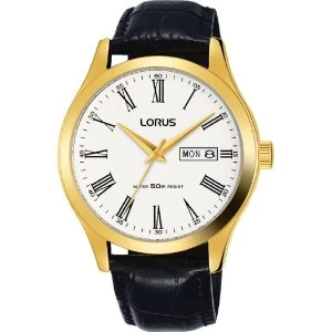 image of Lorus RXN54DX9 Mens Padded Black Leather Strap Gold Case Dress Watch