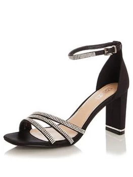 image of Quiz Black Diamante Heeled Sandals - 3