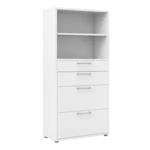 image of Prima Bookcase 1 Shelf With 2 Drawers And 2 File Drawers In White