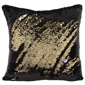 Image of Black and Gold Reversible Sequin Filled Cushion
