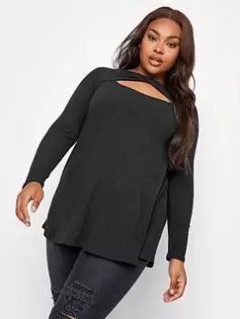 Image of Yours Twist Front Rib Swing Top. Black, Size 16, Women