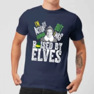 image of Elf Raised By Elves Mens Christmas T-Shirt - Navy - L