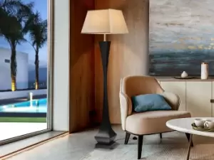 Image of Deco Designer Floor Lamp Matt Black with Square Tappered Silk Shade