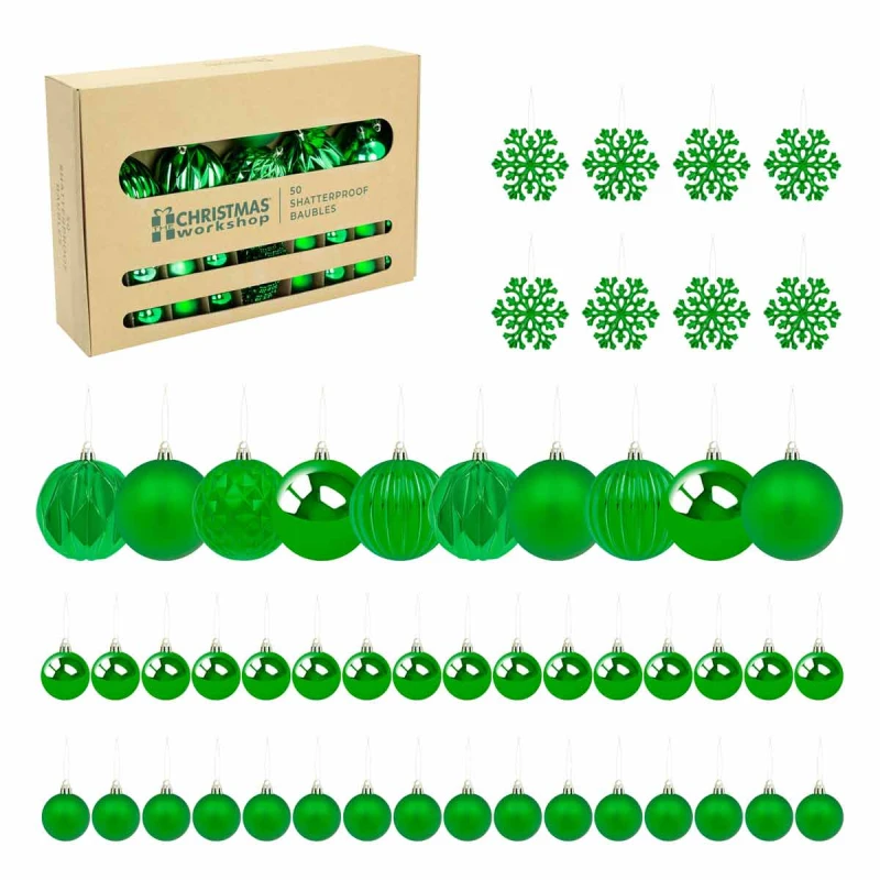 Image of Christmas Workshop 50PK Shatterproof Baubles - Green