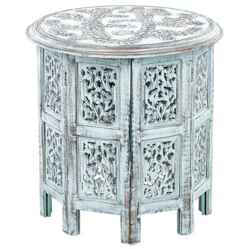 Image of Beliani Side Table Borai Mango Wood Light Blue