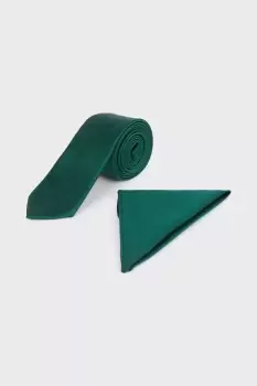 Image of Mens Forest Green Tie And Pocket Square Set