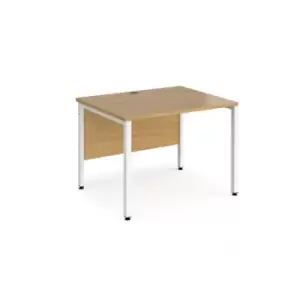 image of Office Desk 1000mm Rectangular Desk With Bench Leg Oak Tops With White Frames 800mm Depth Maestro 25