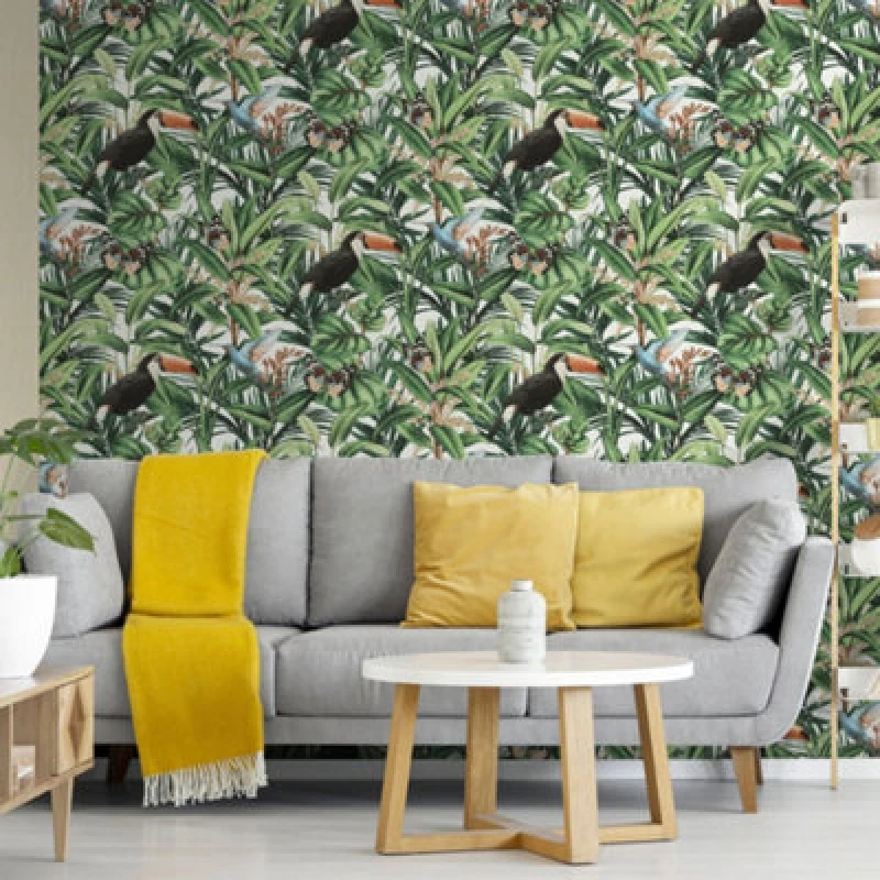 Image of Galerie Amazonia Green Tropical Birds Smooth Wallpaper