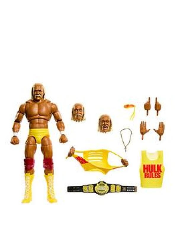 Image of Mattel WWE Ultimate Edition Action Figure & Accessories Set Hulk Hogan 6" Collectible with Swappable Heads & Hands 30 Articulation Points JHV95