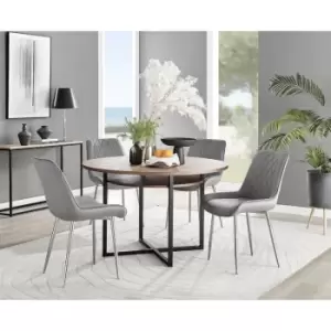 Image of Furniturebox Adley Brown Wood 120cm Storage Dining Table & 4 Grey Pesaro Silver Leg Velvet Chairs