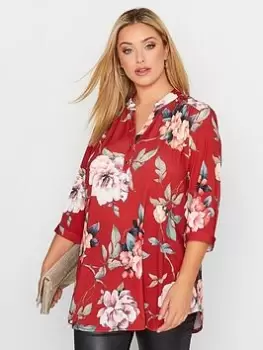 Image of Yours Grandad Collar Half Placket Blouse - Multi, Green, Size 20, Women