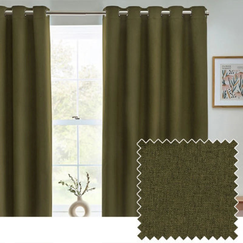 Image of Furn Furn Dawn 100% Blackout Thermal Eyelet Curtains in Olive Size: 229cm width x 229cm drop Olive 229cm width x 229cm drop Unisex 5025532854544