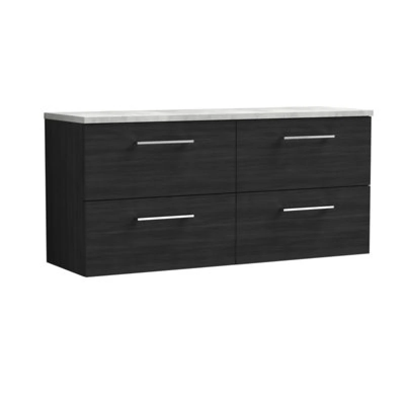 Image of Nuie Arno Wall Hung 4-Drawer Vanity Unit With Laminate Worktop In Bellato Grey, Sleek Counter Top Vanity Unit In Charcoal Black