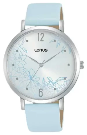 image of Lorus Womens Floral Design 36mm Blue Leather Strap Watch