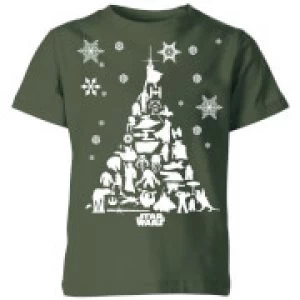 Image of Star Wars Character Christmas Tree Kids Christmas T-Shirt - Forest Green - 11-12 Years