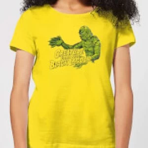 Image of Universal Monsters Creature From The Black Lagoon Retro Crest Womens T-Shirt - Yellow - L - Yellow