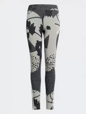 Image of adidas Future Icons Sport Cotton 3-stripes Wild Shapes Allover-print Leggings, Grey/Black, Size 11-12 Years, Women