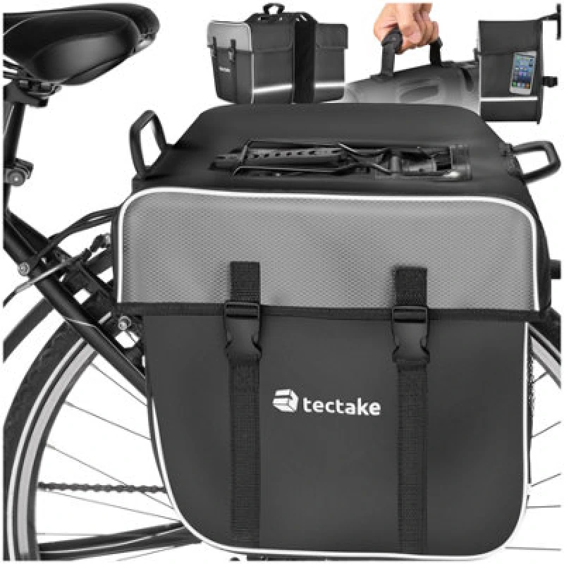 Image of Tectake Bike Pannier Bag With Reflective Strips 35L 34 X 17 X 30 Cm - Black