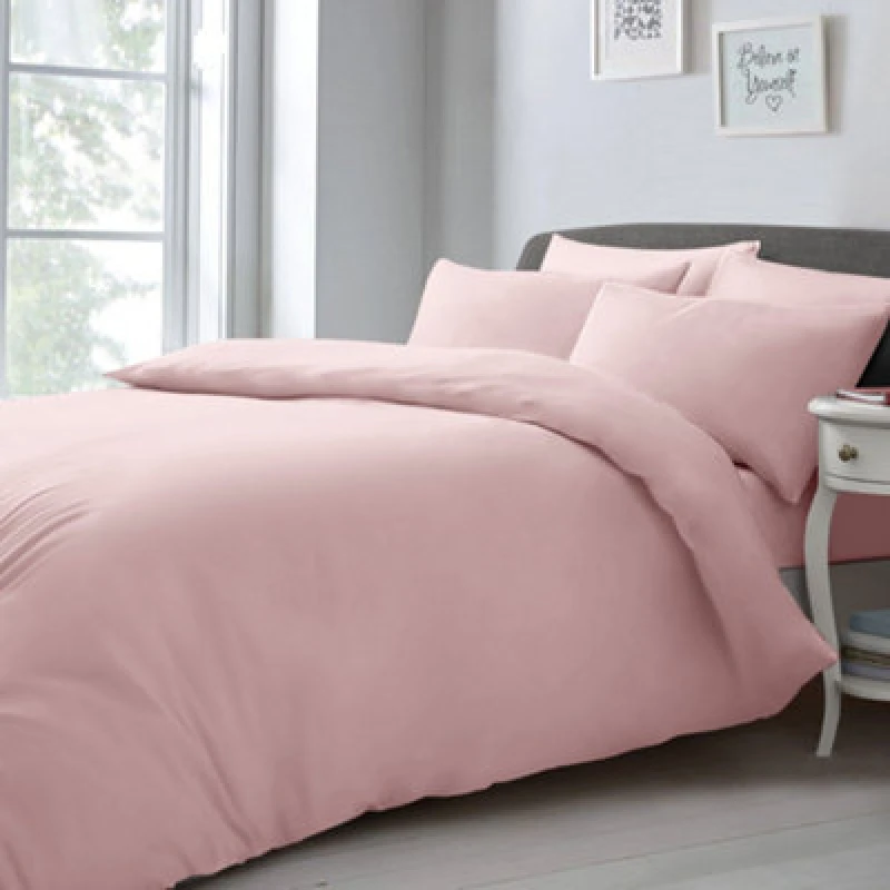 Image of Velosso Elegant Microfibre Duvet Cover & Pillowcase Set, Contemporary Style Bed Linen, Button Enclosure - Pink