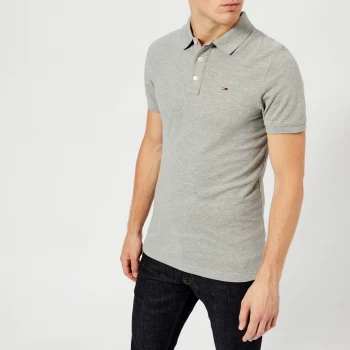 image of Tommy Jeans Mens Original Fine Pique Polo Shirt - Light Grey Heather - S