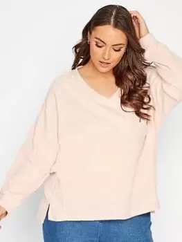 Image of Yours Stretch Drop Shoulder Fleece V-neck Sweatshirt - Pink, Size 26-28, Women