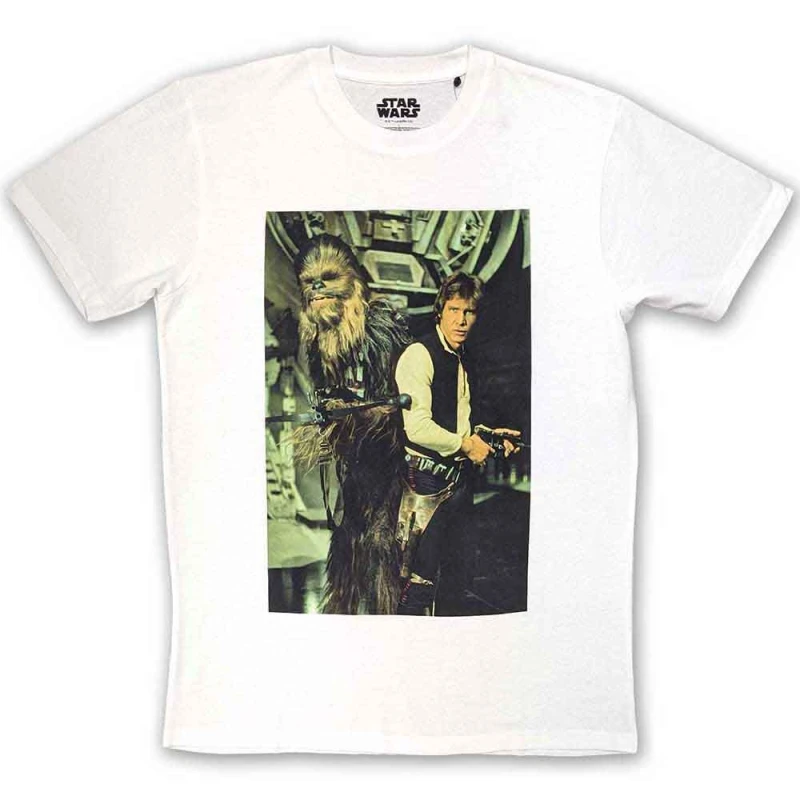 Image of Star Wars Chewbacca & Han Stare T Shirt White unisex