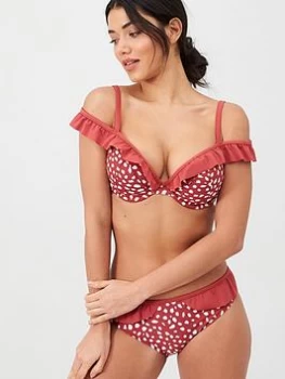 Panache Mila Plunge Frill Bikini Top - Brick Red, Brick Red, Size 32E, Women