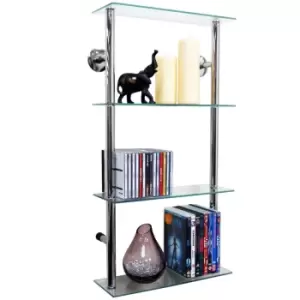 image of Techstyle Wall Mounted 4 Tier Glass 90 Cd / 60 DVD Storage Shelves Clear / Silver