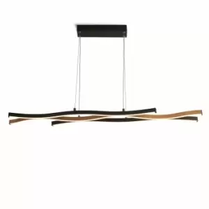 Image of Bloom Swirl LED Ceiling Pendant, Black With Wood Effect