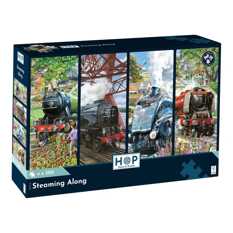 Image of The House Of Puzzles Steaming Along - 4 x 500 Piece Jigsaw Puzzles Multicolor Unisex 500 Piece