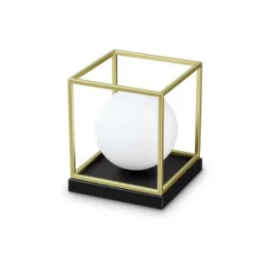 Image of Ideal Lux Decorative Cube Small Table Lamp Brass Satin, E14