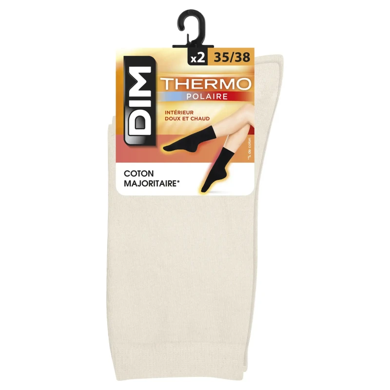 Image of Dim Pack of 2 Pairs of Thermo Fleece Crew Socks Ecru+Ecru Women 35/38 (2.5 to 5);39/42 (5.5 to 8)