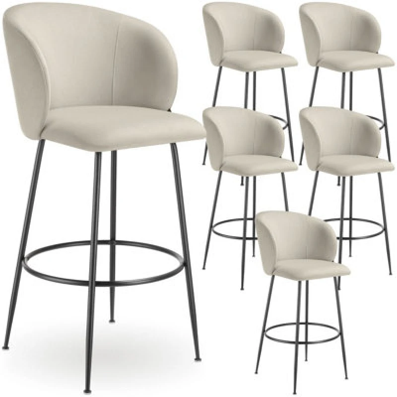 Image of Tectake Bar Stool Luana - With Backrest, Velvet Look And Padded - Cream/black, Set Of 6