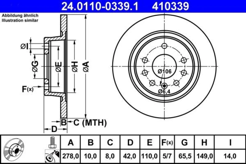 Image of ATE 24.0110-0339.1 Brake disc solid, Coated, with bolts/screws Brake Disc (82)