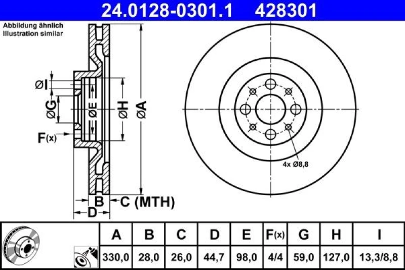 Image of Brake disc ATE 24.0128-0301.1