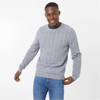 Jack Wills Marlow Merino Wool Cable Knitted Jumper - Grey