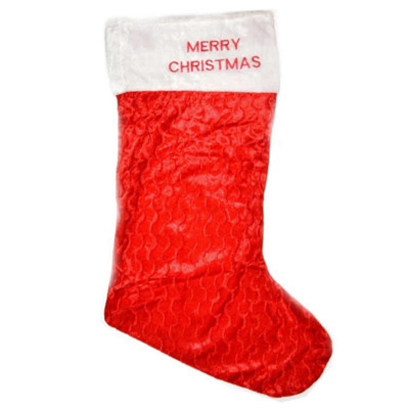 Image of Shatchi Velvet 88cm Long Santa Sack Socks Gifts Bag Jumbo Merry Christmas Print Stocking Decorations, Red/White Red