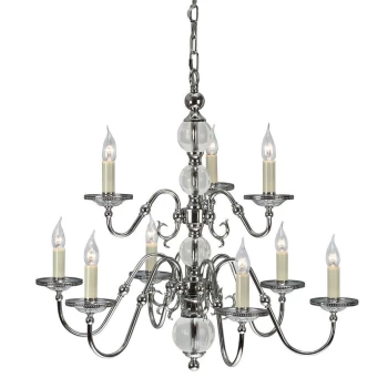 image of Tilburg 9 Light Chandelier Polished Nickel Plate & Crystal Finish, E14