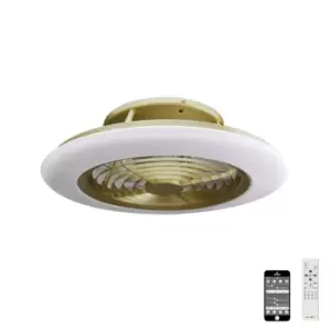 image of Alisio LED Dimmable Ceiling Light & 35W DC Reversible Fan, Matt Burnished Gold/White, Remote Control, APP Control