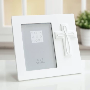 image of 3.5" x 5" - Faith & Hope White Cross Photo Frame