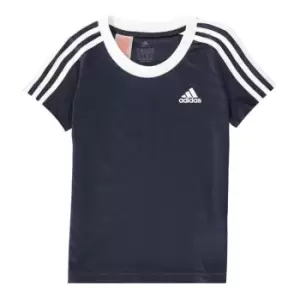 image of adidas 3 Stripe T Shirt Junior Girls - Blue