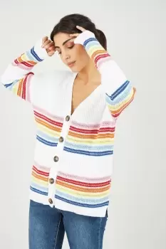 Image of Multicoloured Rainbow Stripe Knitted Relaxed Cardigan