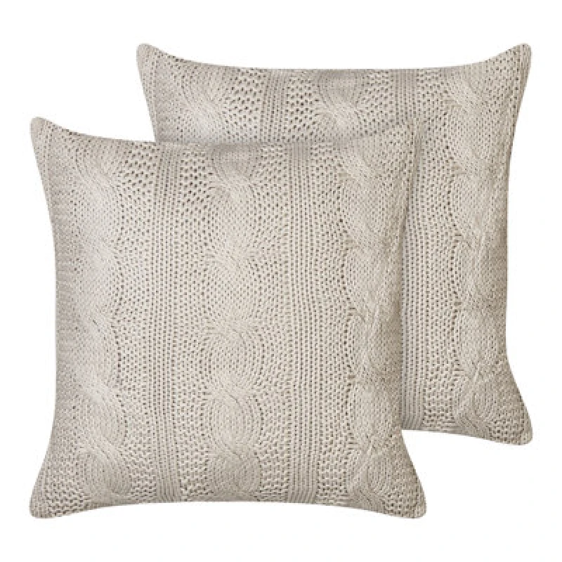 Image of Beliani Set Of 2 Decorative Cushions Constylis Cotton 45 X 45cm Taupe Solid