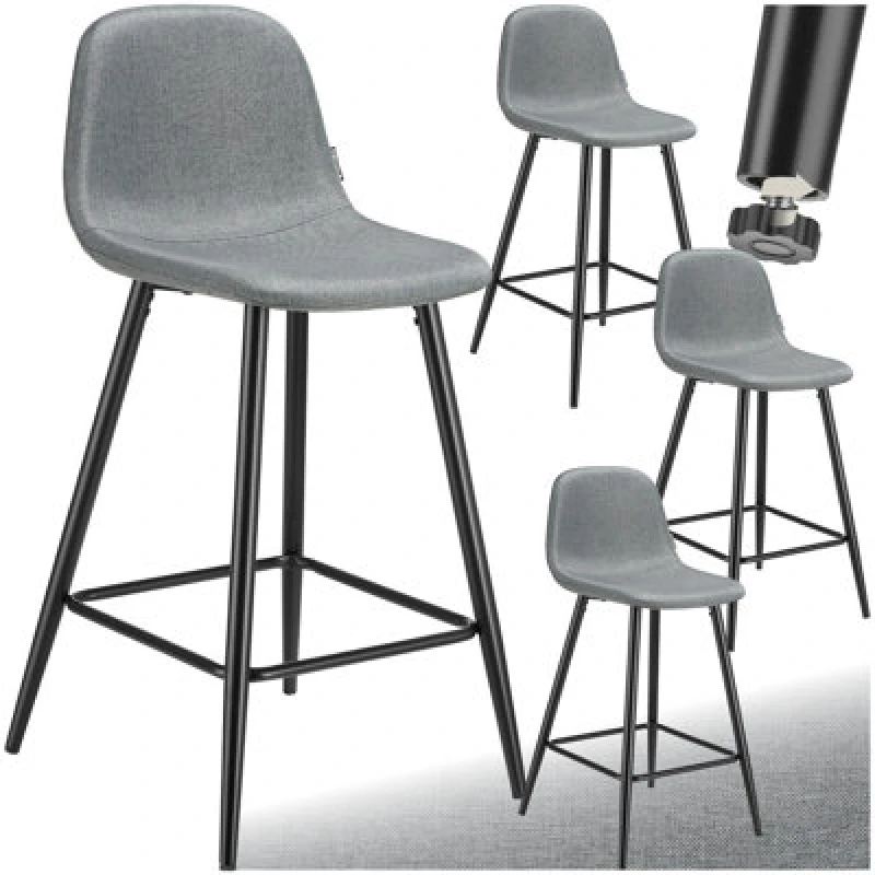 Image of Tectake Bar Stool Willow With Backrest, Upholstery And Woven Cover - Dark Grey/black, Set Of 4