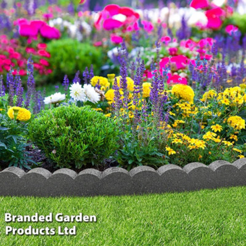 Image of Garden Gear Flexi Curve Border Scallop Flexible Edging Stone Effect Eco Friendly Recycled Rubber Small Brick Edging (Grey X1)
