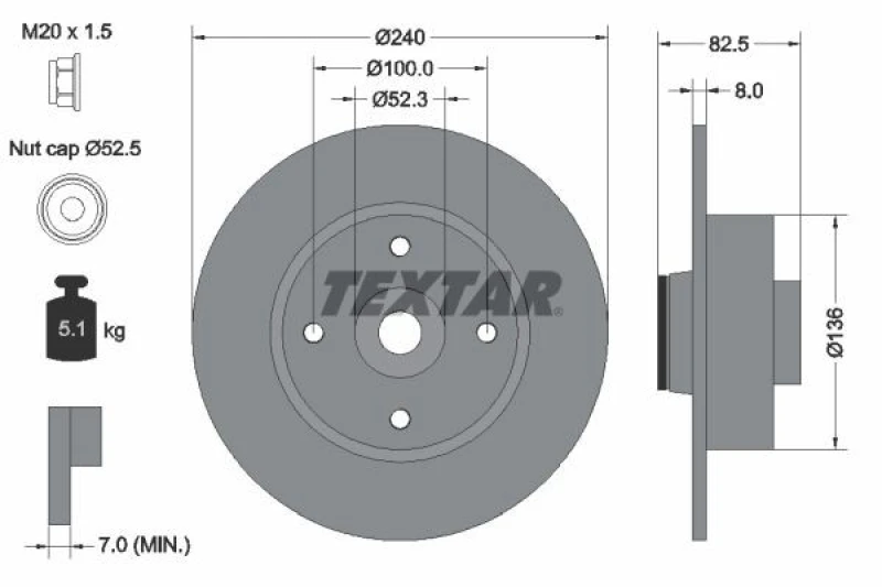 Image of Brake disc TEXTAR 92154403