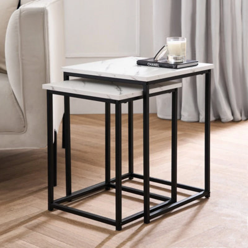 Image of OHS OHS Nest of Tables Square Wood Top Modern End Side Living Room Set of 2 in White White One Size Unisex 5027434215218